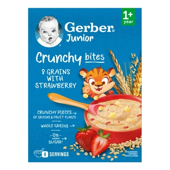 Дитяча каша суха швидкорозчинна Gerber Мультизлакова з хрусткими пластівцями та шматочками полуниці для дітей від 1 року 200 г (8445291220836)