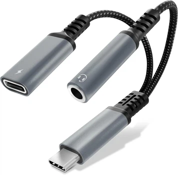 USB-C переходник CELLONIC 2в1 AUX 3.5 мм и зарядка 60W, серебряный UC-60