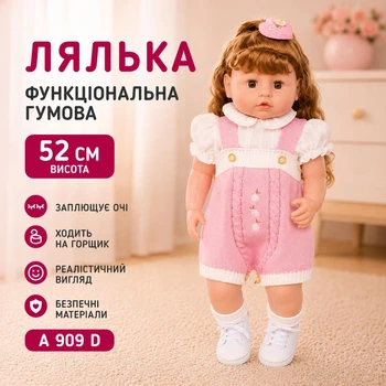 Кукла функциональная резиновая 52 см закрывает глаза, ходит на горшок с аксессуарами бутылочка/памперс/щетка для волос/обувь A 909 D (i7-183000)