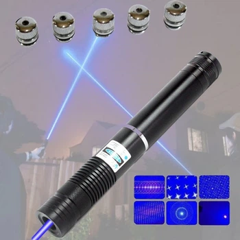 Лазерна указка (лазерний вказівник) 10000МВт синя з насадками Laser Blue YXB 008