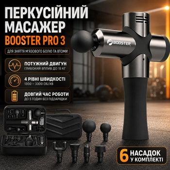 Перкуссионный массажёр Booster Pro 3 6 насадок для тела массажный пистолет для снятия боли черный SK_900419А12