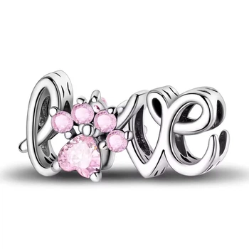 Шарм для браслета Pandora, Напис Love з рожевой лапкою