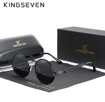Брендові вінтажні сонцезахисні поляризаційні окуляри круглі KINGSEVEN чорні, найвищий рівень захисту від ультрафіолету UV400