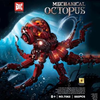 Конструктор Механический Осьминог Octopus с подсветкой, подвижные щупальца, DK 7062, 882 детали