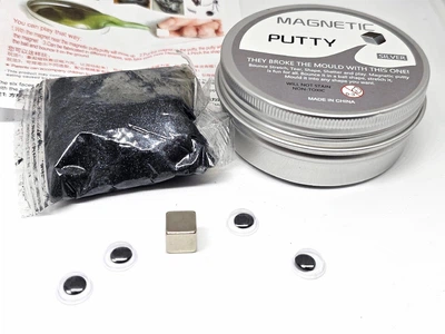 Магнитный Умный Пластилин антистресс Thinking Putty Игровой Набор с Магнитом / глазами 40 г Слайм Silver Серебро