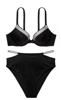 Купальник Victoria’s Secret Very Sexy Shine Trim Push-Up Bikini Top Чорний 32DD+S