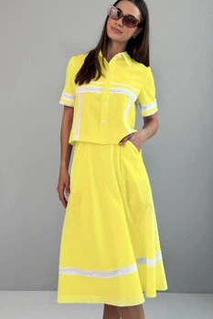 Жіноча спідниця міді з мереживом Nenka 48 Жовтий (nenka3700-XL)