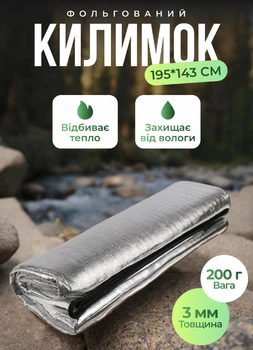 Коврик туристический каремат фольгиованный водонепроницаемый 195х143 см подстилка термо коврик в палатку для рыбалки для пикника