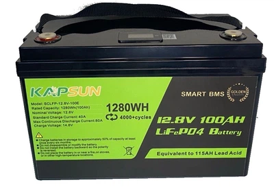 Акумулятор для ДБЖ/інвертора LiFePO4 KAPSUN SCLFP-12.8-100E 12.8V 100Ah 1.28KWh 1280Wh (BMS80) пластиковий корпус