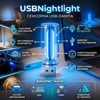 USB-лампа с сенсорным управлением USBNightlight, синяя