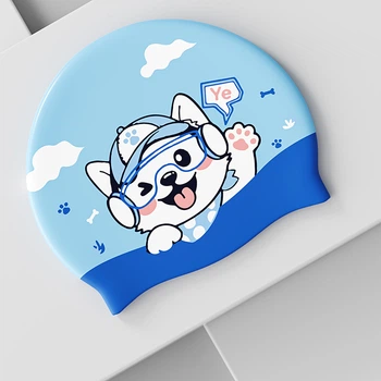 Дитяча шапочка для плавання YOUYOU еластична силіконова водонепроникна Happy Puppy блакитна