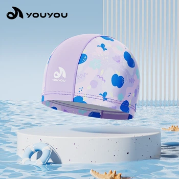 Дитяча шапочка для плавання YOUYOU — еластична тканинна шапка для басейну та моря не тисне швидко сохне фіолетова