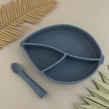 Набір ONE.T.T секційна тарілка Ficus Leaf та ложка Bamboo синій