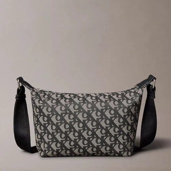 Сумка кросс-боди через плечо женская тканевая маленькая Calvin Klein 4F3353G(Black-Beige) Черная (196669718704)
