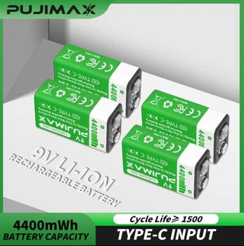 Перезаряджувана літієва крона 2 шт акумулятор PUJIMAX ємність 4400 mah 9 V + кабель Type C 1500 циклів зарядки