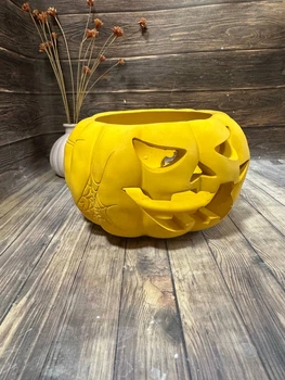 Гіпсовий підсвічник "Гарбузик Halloween" жовтий
