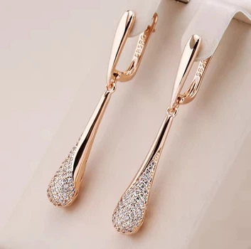 Серьги из медицинской золота висюльки с засыпкой фианитов