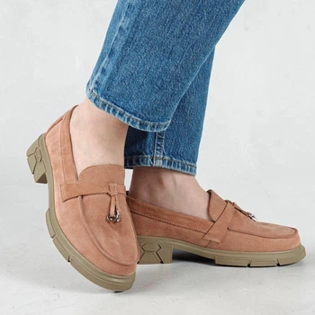 Лофери жіночі замшеві MYZ 0911 PINK PEACH весна літо осінь з натуральної замші персикового кольору. Розмір 39