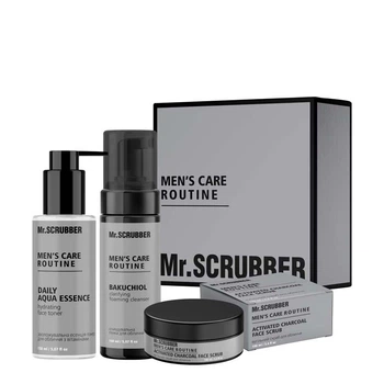 Набор для ухода за кожей Mr.SCRUBBER Deep Cleaning & Care: Пенка для умывания Mr.SCRUBBER Men`s Care Routin 150 мл + Увлажняющая эссенция-тонер Mr.SCRUBBER Men`s Care Routin 150 мл + Угольный скраб Mr.SCRUBBER Men`s Care Routine 100 мл