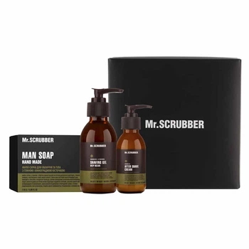 Мужской набор Mr.SCRUBBER Man Сare для ухода: Мыло-скраб Man Soap Hand Made, 116 г + Гель для бритья Deep Ocean, 125 мл + Крем после бритья Man After Shave Cream, 100 мл