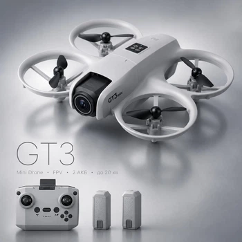 Квадрокоптер GT3 міні-дрон з HD камерою, Hover функцією та захистом від зіткнень, дрон для дітей та початківців, складаний FPV дрон, 2 АКБ