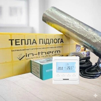 Тепла підлога під ламінат In-Therm AFMAT 150 Вт/m2 алюмінієвий мат комплект з термостатом 12,0 м2 (1800 Вт)