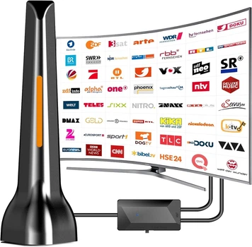 Антенна телевизионная DVB-T2 комнатная QGClearSO DE-V07015 с усилителем, магнитная основа