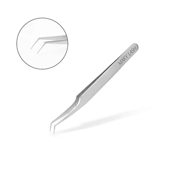 Пінцет для нарощування вій MARY LASH micro L Silver №10