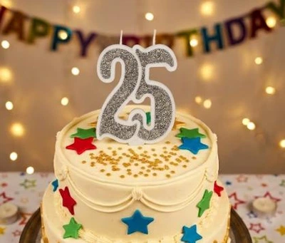 Свеча цифра 25 для торта серебро