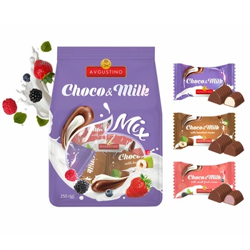 Шоколадні цукерки Avgustino Choco & Milk Mix 3 смаки: молочний, фундук, лісові ягоди, 250 г
