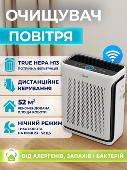 Очиститель воздуха 52 м² Levoit Vital 100S Smart с True HEPA фильтром, управлением через приложение, для аллергиков и очистки помещений