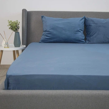 Простирадло двоспальне на резинці велюр Velour 200 г/м², 160×200 см, борт 25 см, темно-синє, ТЕП (2-04756_33919)