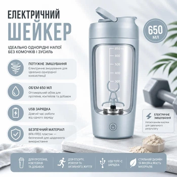 Электрический шейкер на аккумуляторе Automatic mixing cup 23652 Tritan для спортивных коктейлей 650 ml Синий