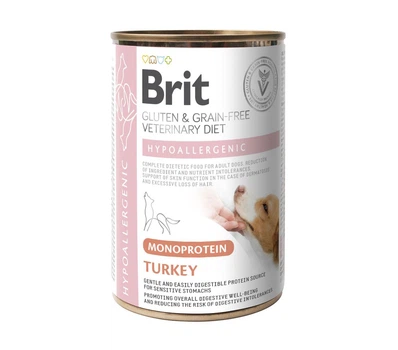 Лечебный корм Brit Veterinary Diet Grain Free VetDiet Hypoallergenic Turkey – монопротеиновые диетические беззерновые консервы с индейкой для взрослых собак с пищевой аллергией 400 г (1111227541)