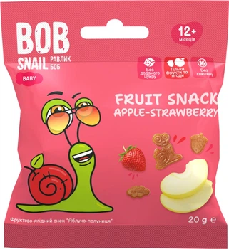 Натуральні снеки для дітей Bob Snail Яблуко-полуниця 20 г (4820219347866)