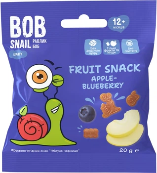 Натуральні снеки для дітей Bob Snail Яблуко-чорниця 20 г (4820287102220)