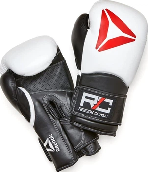 Боксерские перчатки Reebok Combat Leather Boxing Gloves черный, белый 10 унций (RSCB-10010WH-10)