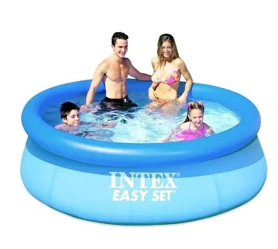 Семейный надувной бассейн Intex Easy Set 28110, 244х76 см, объем воды: 2420 л, круглый, из прочного трехслойного ПВХ, для всей семьи, голубой