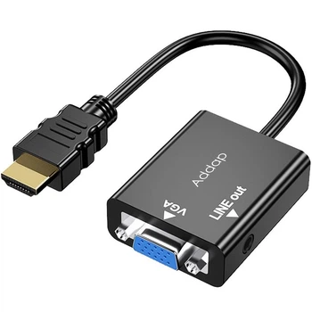 Адаптер, перехідник з HDMI на VGA для передачі відео та аудіосигналу Addap HDMI2VGA-01, 1080P (0107)