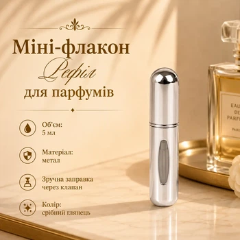Мини-флакон Рефил для духов 5мл (серебряный глянец)