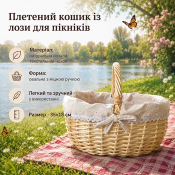 Плетений кошик з лози для пікніків (35*18см)