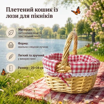 Плетений кошик з лози для пікніків (25*16 см)