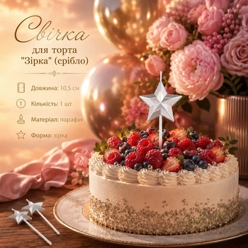 Свеча для торта "Звезда" 1 шт (серебро)