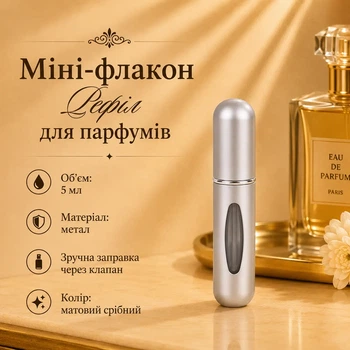 Мини-флакон Рефил для духов 5мл (матовый серебряный)