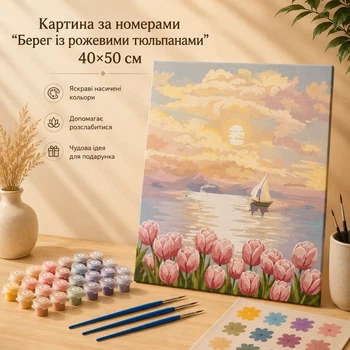 Картина по номерам "Берег с розовыми тюльпанами" 40×50 см