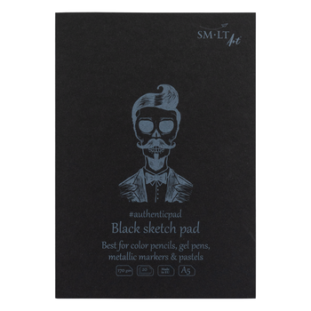 Блокнот-склейка для рисунку AUTHENTIC (black), А5 (14,8*21 см), 165г/м2, 20л, чорний папір, SMILTAINIS