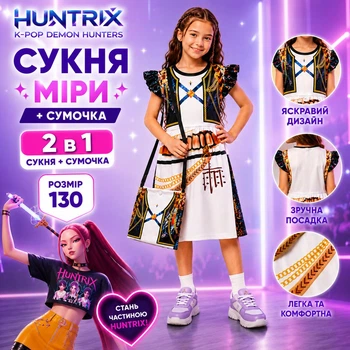 Платье Миры Хантрикс Кейпоп Охотницы на демонов HUNTR/X K-Pop Demon Hunters из сумочка 2в1 для девочки размер 130 косплей