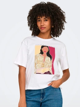 Футболка хлопковая женская ONLY 15372179 L Bright White/Susan interantional (5715871565026)