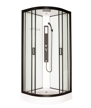 Душовий бокс INSANA Solana (XW9815) 90×90×215 см, кутовий, з мілким піддоном 15 см, чорний профіль, гідромасаж, радіо та підсвітка