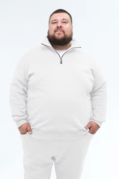 Світшот на блискавці чоловічий Plus Size White 8XL